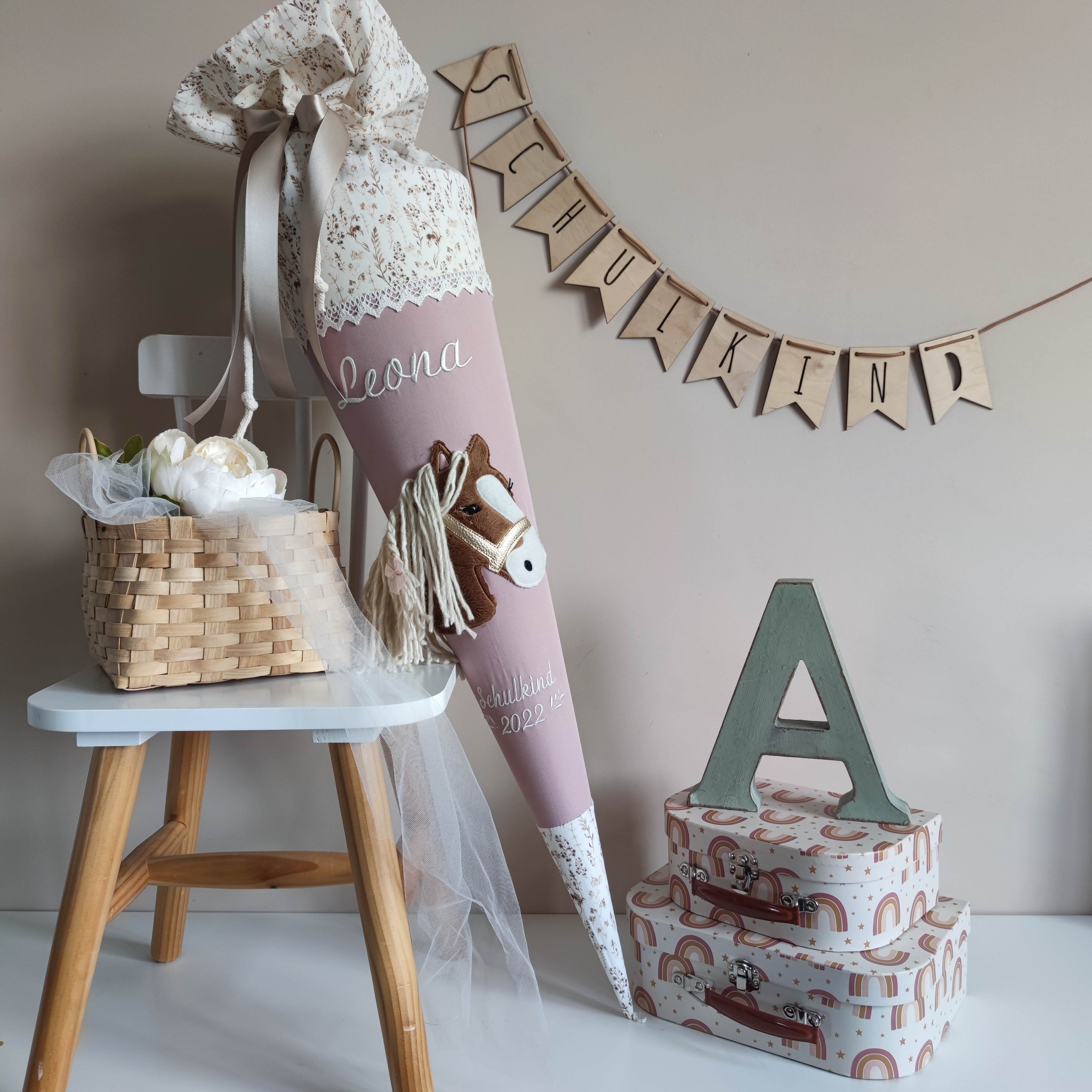 Schultüte Pferd altrosa Gräser  | atelier-kleeblatt.de | Jetzt Kaufen
