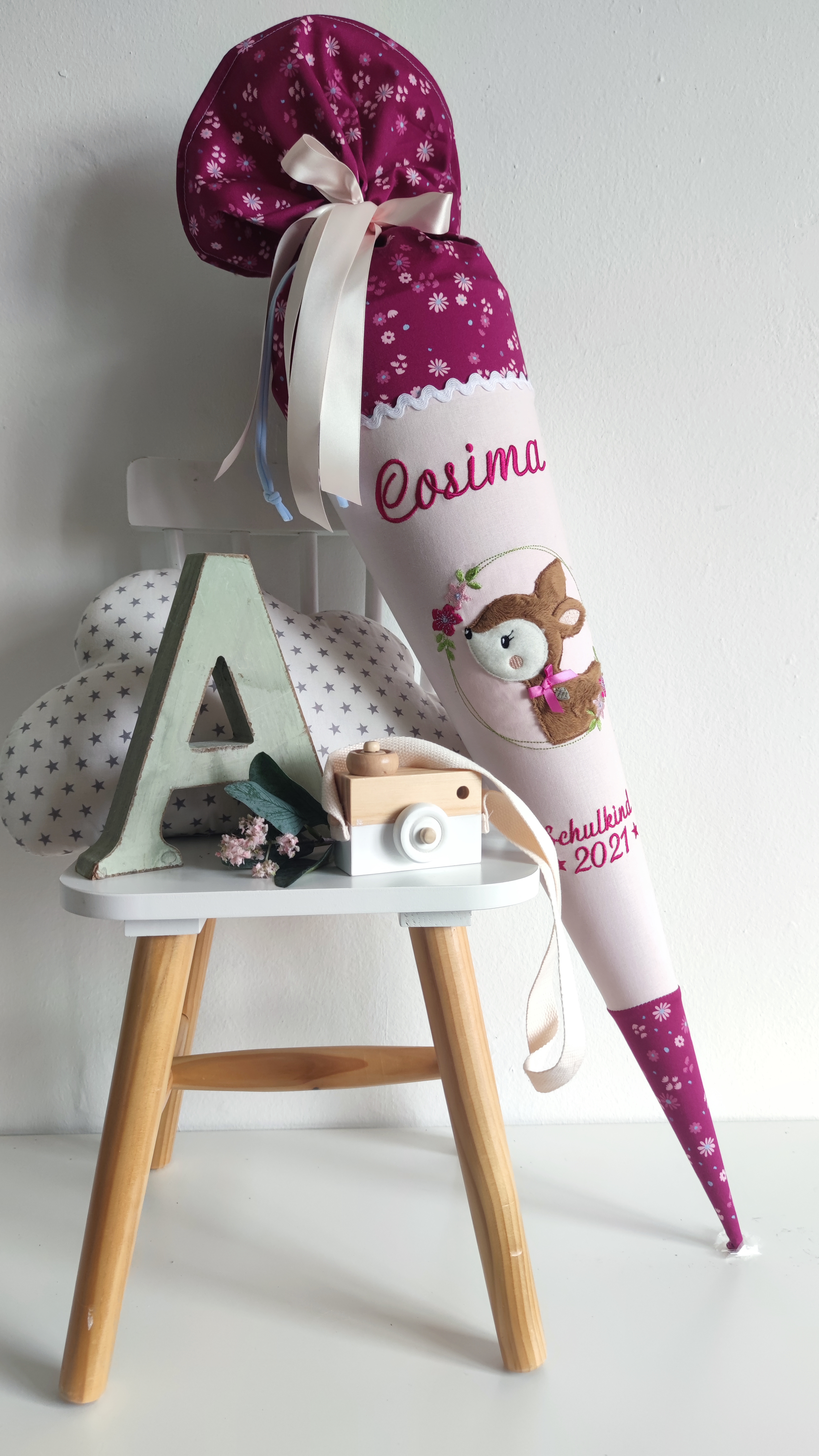 Schultüte Reh Wald Beckmann forest deer dunkelpink/rosa  | atelier-kleeblatt.de | Jetzt Kaufen