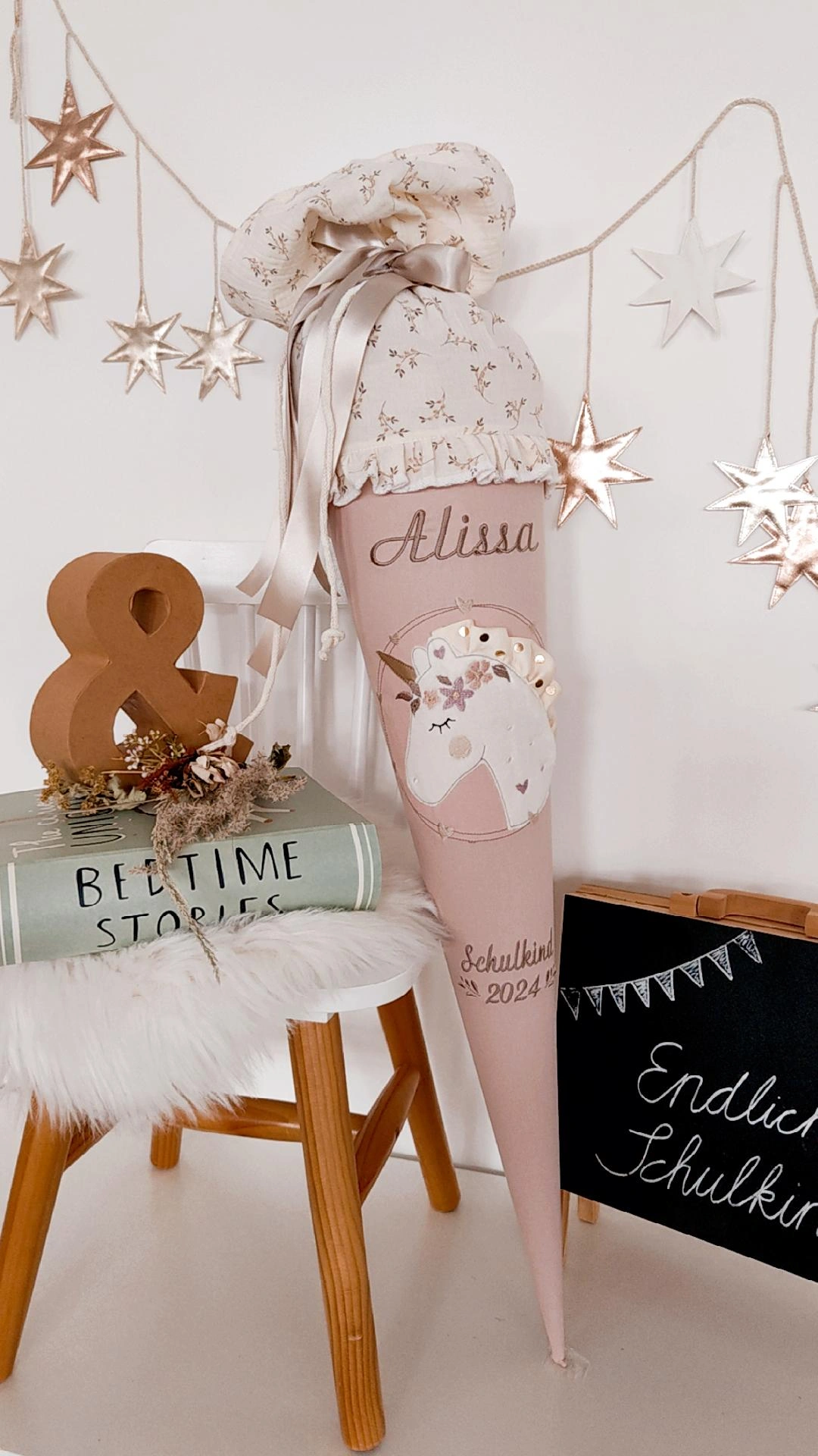 Schultüte Einhorn Rüsche puderrosa  | atelier-kleeblatt.de | Jetzt Kaufen